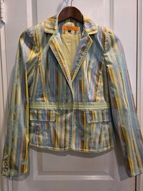 Vintage Cynthia Steffe Striped Pastel Blazer Jacket Sz Medium